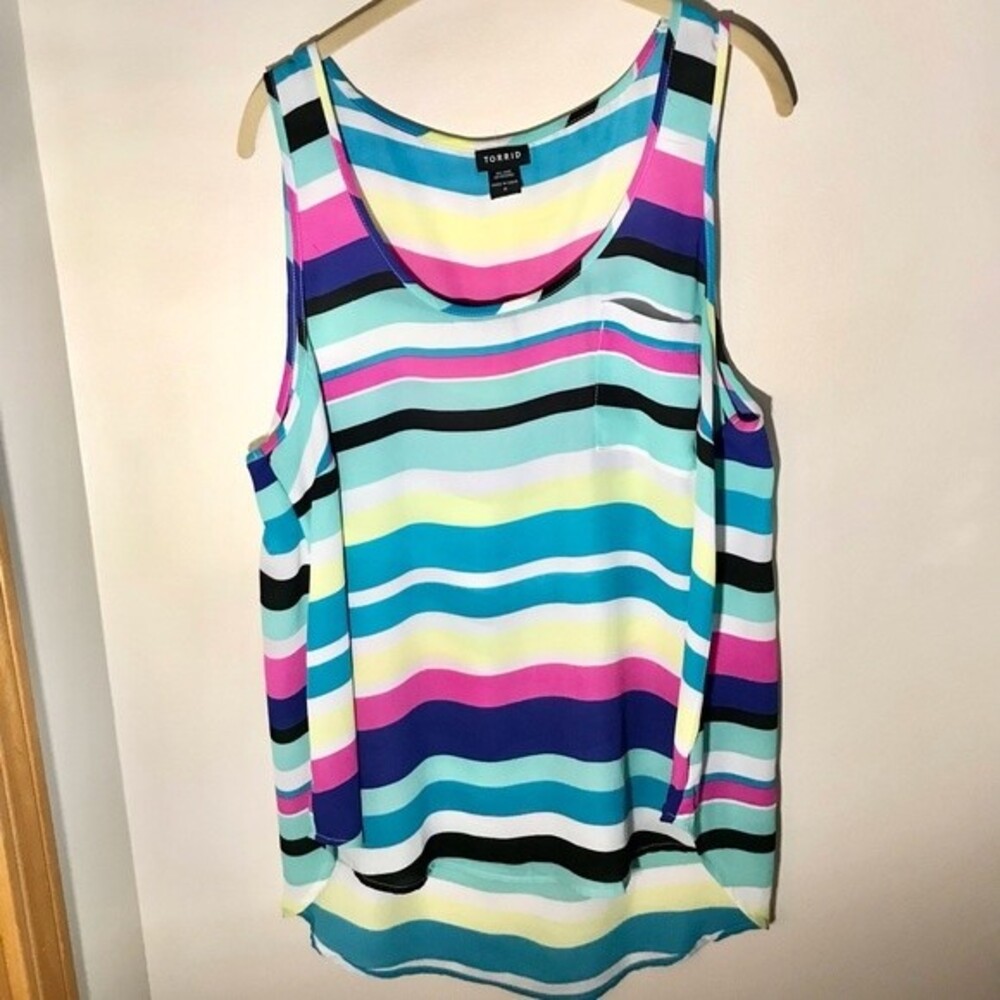 TORRID Rainbow Stripe Tank Top High Low Colorful Size 0